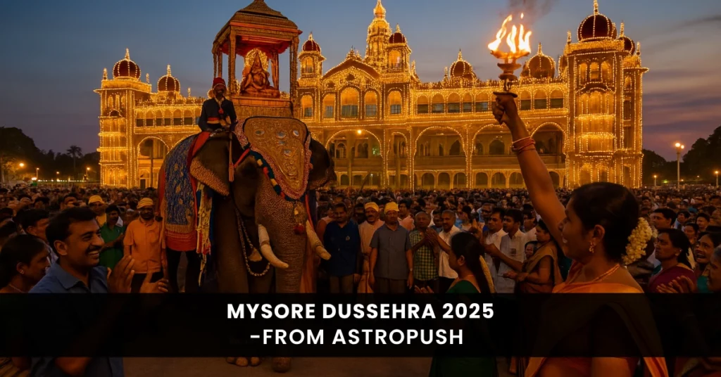 Mysore Dussehra 2025 celebration with illuminated palace, cultural events, and royal grandeur you must experience