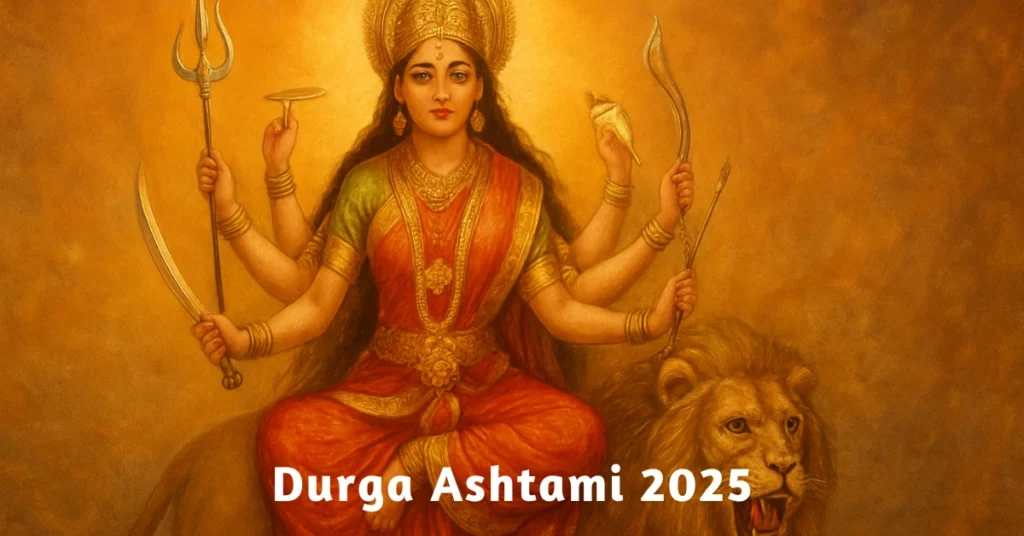 Goddess Durga worship on Durga Ashtami 2025 with rituals, celebrations, and festive decorations
