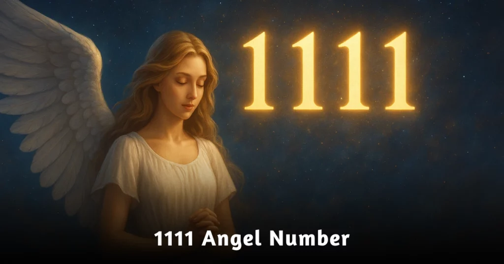 1111 angel number meaning and spiritual message symbolizing awakening, guidance, and divine signs from the universe.