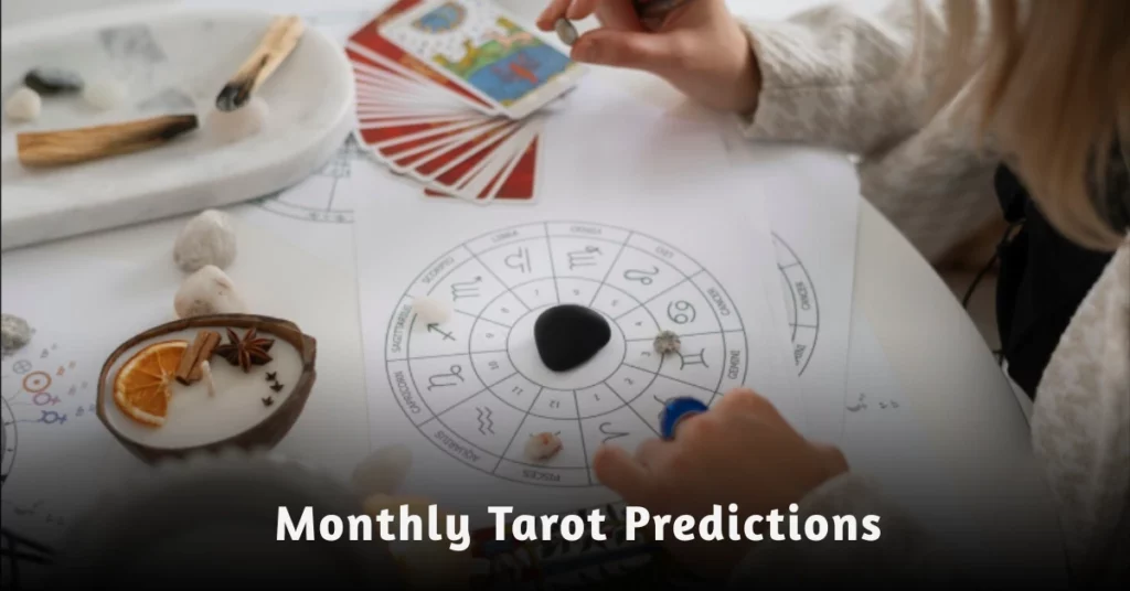 Image showing monthly tarot prediction insights for December 2025 with guidance for love, career and health