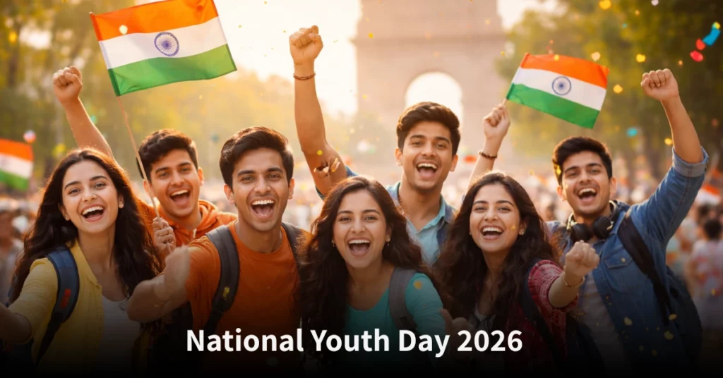 Indian youth celebrating National Youth Day 2026, showcasing energy, unity, and the power of young minds