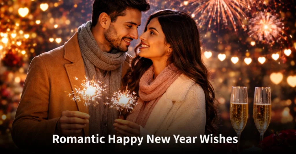 Romantic Happy New Year Wishes for Love 2026 showing love, romance, and festive vibes
