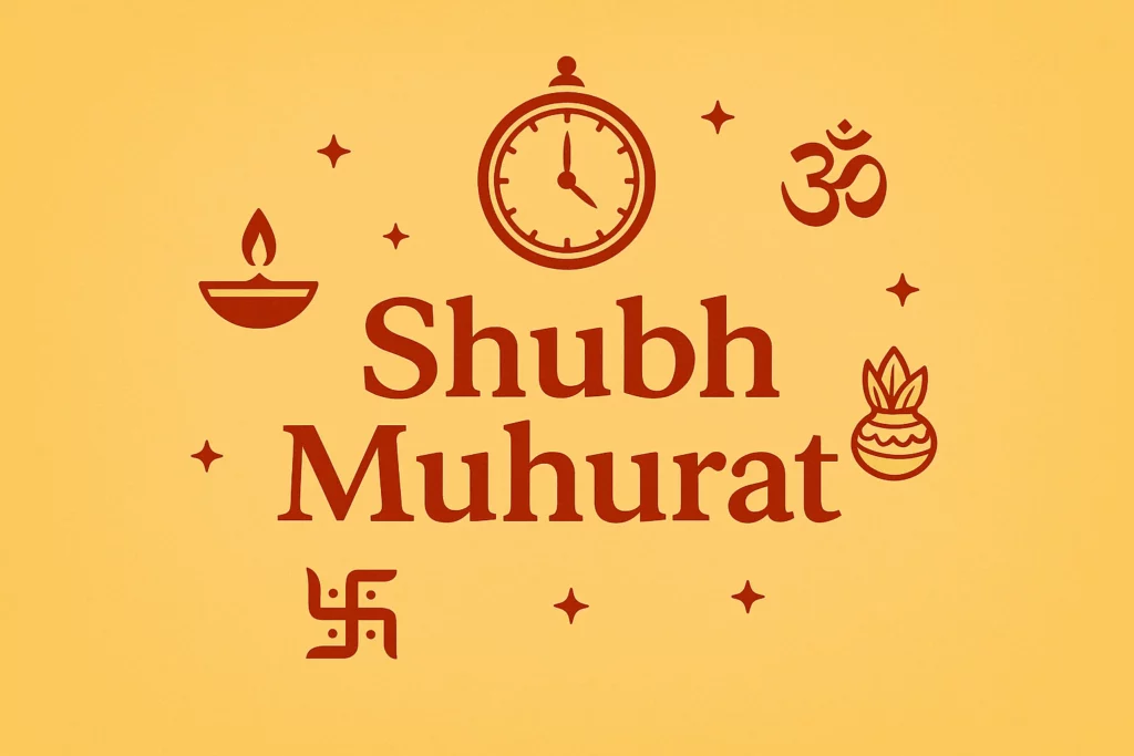 Subh Mahorat illustration showing auspicious timing and symbols for planning important events in Subh Mahorat Jan 2026