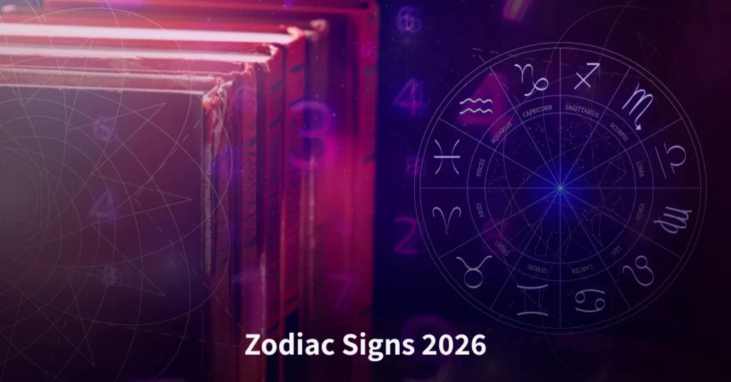 Zodiac signs 2026 astrology image representing yearly horoscope and future predictions