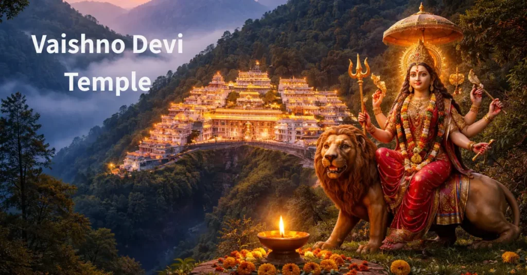 Vaishno Devi Temple nestled in the Trikuta Hills, symbolizing faith, devotion, and spiritual power