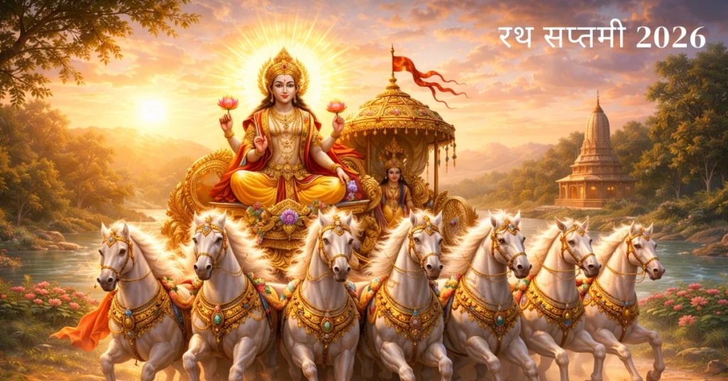 Devotees worship Lord Surya during रथ सप्तमी 2026 with rituals, prayers, and sunrise celebrations