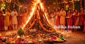 Holika Dahan 2026 bonfire showing sacred rituals, spiritual meaning, and traditional celebration.
