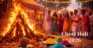 Choti Holi 2026 Holika Dahan bonfire with rituals, colors, and spiritual celebration on Purnima night