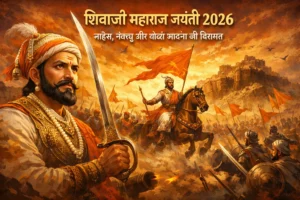 शिवाजी महाराज जयंती 2026 की तस्वीर जो छत्रपति शिवाजी महाराज की हिम्मत, लीडरशिप और निडर योद्धा भावना का सम्मान करती है।